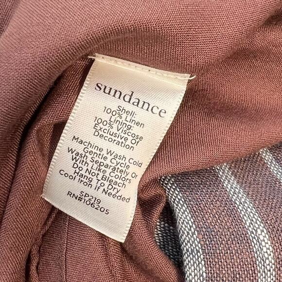 Sundance Allende Bias-cut Belted Dress Striped Linen Brown Gray Petite Size 10P - Picture 12 of 12